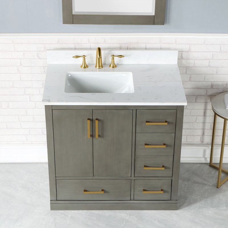 Altair Designs Monna 36" Single Bathroom Vanity Set with Aosta White Composite Stone Countertop - 544036-WH-CG-NM - Backyard Provider