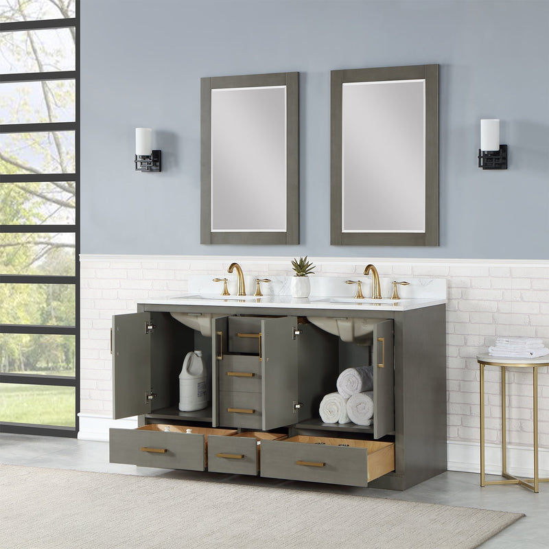 Altair Designs Monna 60" Double Bathroom Vanity Set with Aosta White Composite Stone Countertop - 544060-WH-CG-NM - Backyard Provider