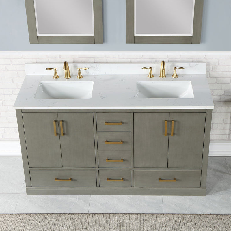 Altair Designs Monna 60" Double Bathroom Vanity Set with Aosta White Composite Stone Countertop - 544060-WH-CG-NM - Backyard Provider