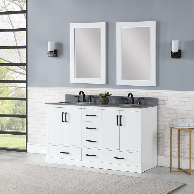 Altair Designs Monna 60" Double Bathroom Vanity Set with Aosta White Composite Stone Countertop - 544060-WH-CG-NM - Backyard Provider