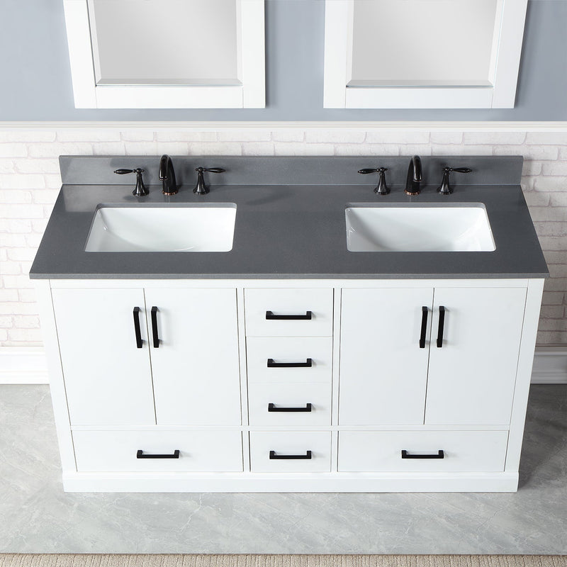 Altair Designs Monna 60" Double Bathroom Vanity Set with Aosta White Composite Stone Countertop - 544060-WH-CG-NM - Backyard Provider