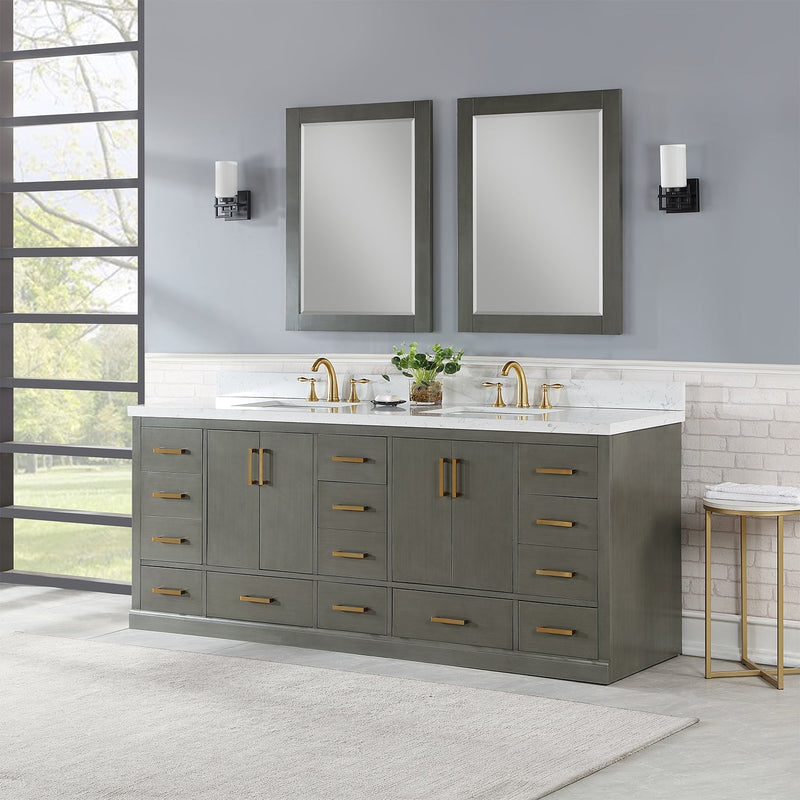 Altair Designs Monna 84" Double Bathroom Vanity Set with Aosta White Composite Stone Countertop - 544084-WH-CG-NM - Backyard Provider