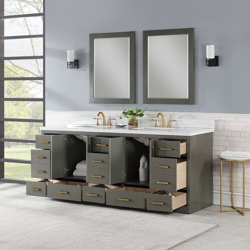 Altair Designs Monna 84" Double Bathroom Vanity Set with Aosta White Composite Stone Countertop - 544084-WH-CG-NM - Backyard Provider