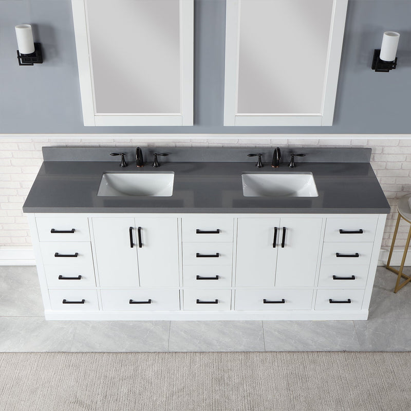 Altair Designs Monna 84" Double Bathroom Vanity Set with Aosta White Composite Stone Countertop - 544084-WH-CG-NM - Backyard Provider