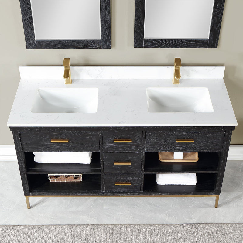 Altair Designs Kesia 60" Double Bathroom Vanity Set with Aosta White Composite Stone Countertop - 545060-WH-AW-NM - Backyard Provider