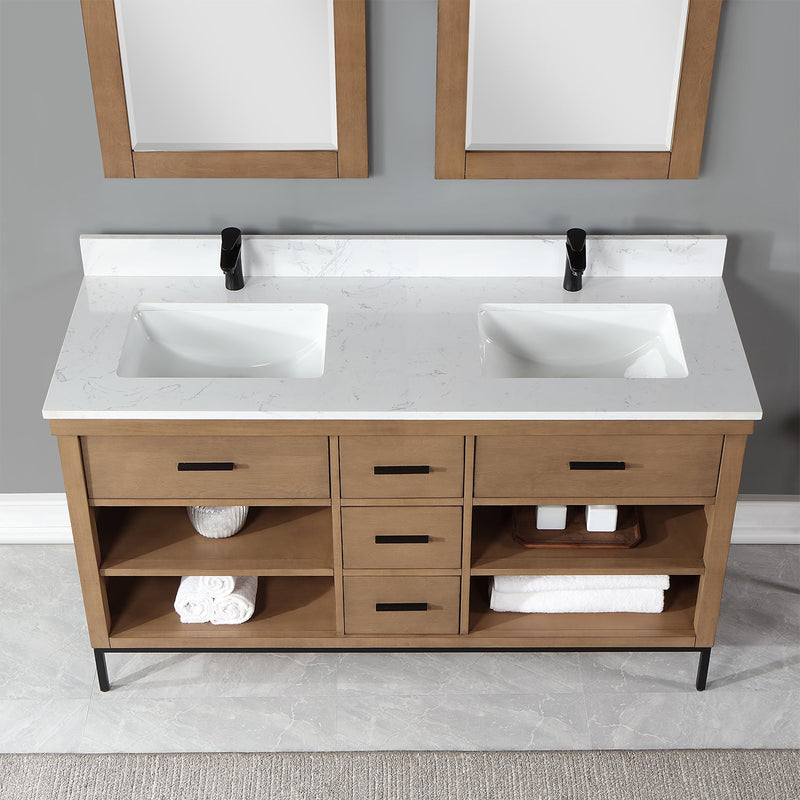 Altair Designs Kesia 60" Double Bathroom Vanity Set with Aosta White Composite Stone Countertop - 545060-WH-AW-NM - Backyard Provider