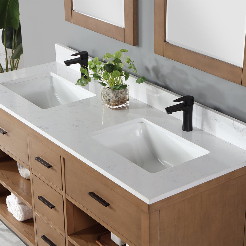 Altair Designs Kesia 60" Double Bathroom Vanity Set with Aosta White Composite Stone Countertop - 545060-WH-AW-NM - Backyard Provider