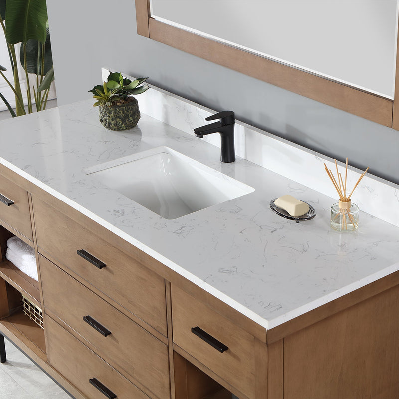 Altair Designs Kesia 60" Single Bathroom Vanity Set with Carrara White Composite Stone Countertop - 545060S-WH-AW-NM - Backyard Provider