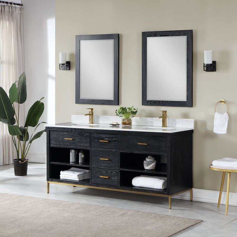 Altair Designs Kesia 72" Double Bathroom Vanity Set with Aosta White Composite Stone Countertop  - 545072-WH-AW-NM - Backyard Provider