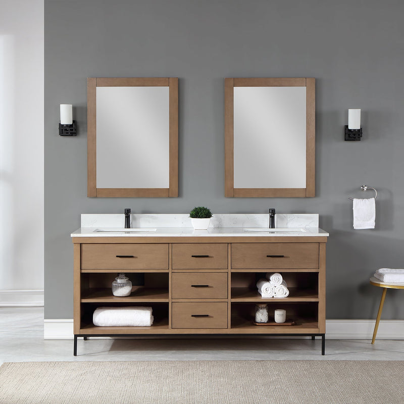 Altair Designs Kesia 72" Double Bathroom Vanity Set with Aosta White Composite Stone Countertop  - 545072-WH-AW-NM - Backyard Provider