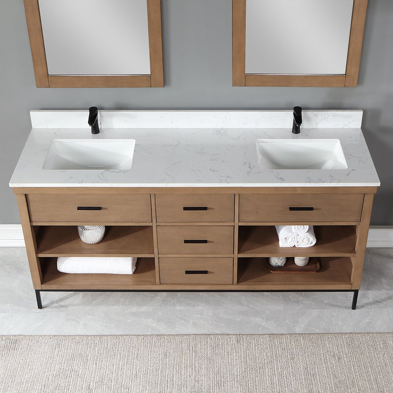 Altair Designs Kesia 72" Double Bathroom Vanity Set with Aosta White Composite Stone Countertop  - 545072-WH-AW-NM - Backyard Provider