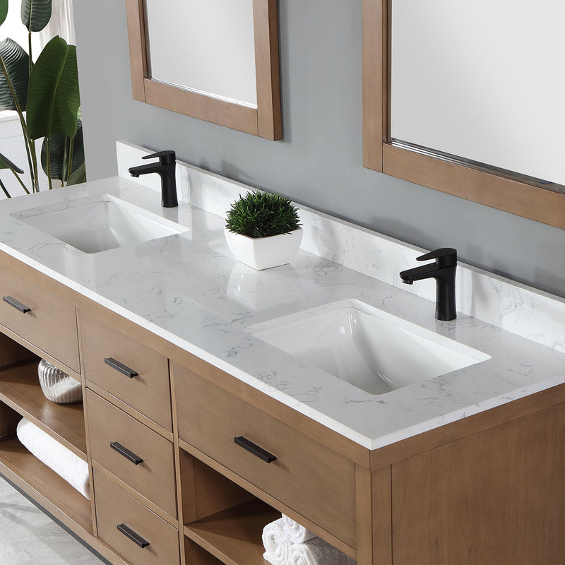 Altair Designs Kesia 72" Double Bathroom Vanity Set with Aosta White Composite Stone Countertop  - 545072-WH-AW-NM - Backyard Provider