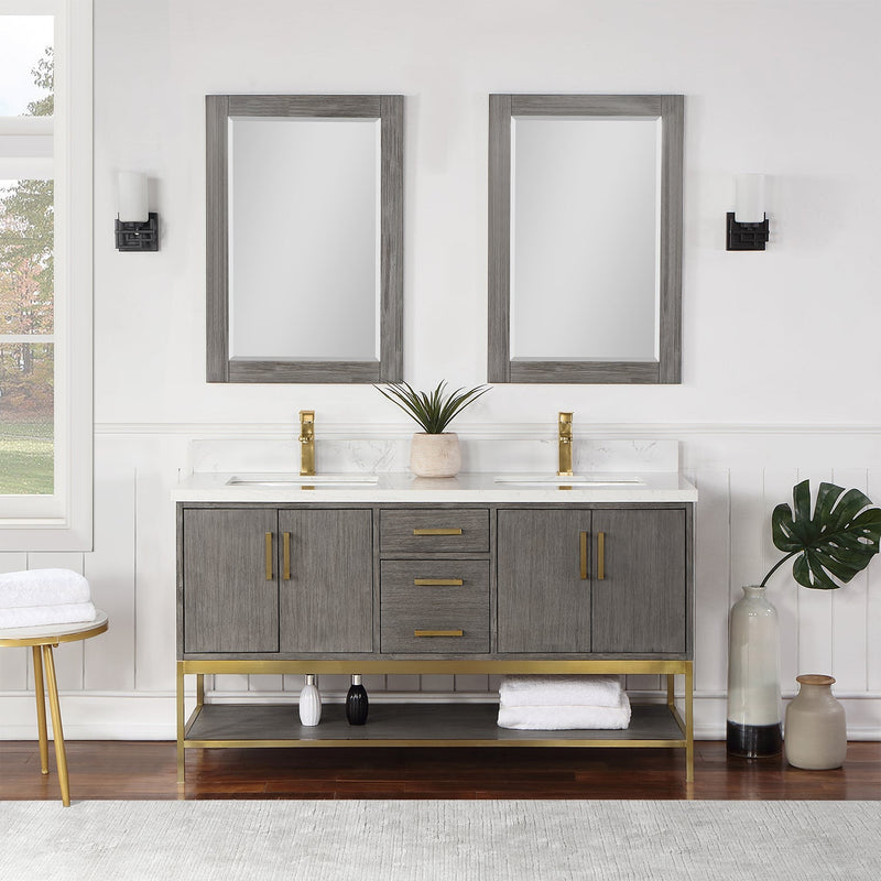 Altair Designs Wildy 60" Double Bathroom Vanity Set with Grain White Composite Stone Countertop - 546060-WO-GW-NM - Backyard Provider