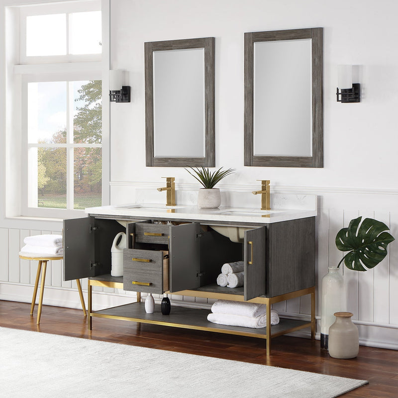 Altair Designs Wildy 60" Double Bathroom Vanity Set with Grain White Composite Stone Countertop - 546060-WO-GW-NM - Backyard Provider