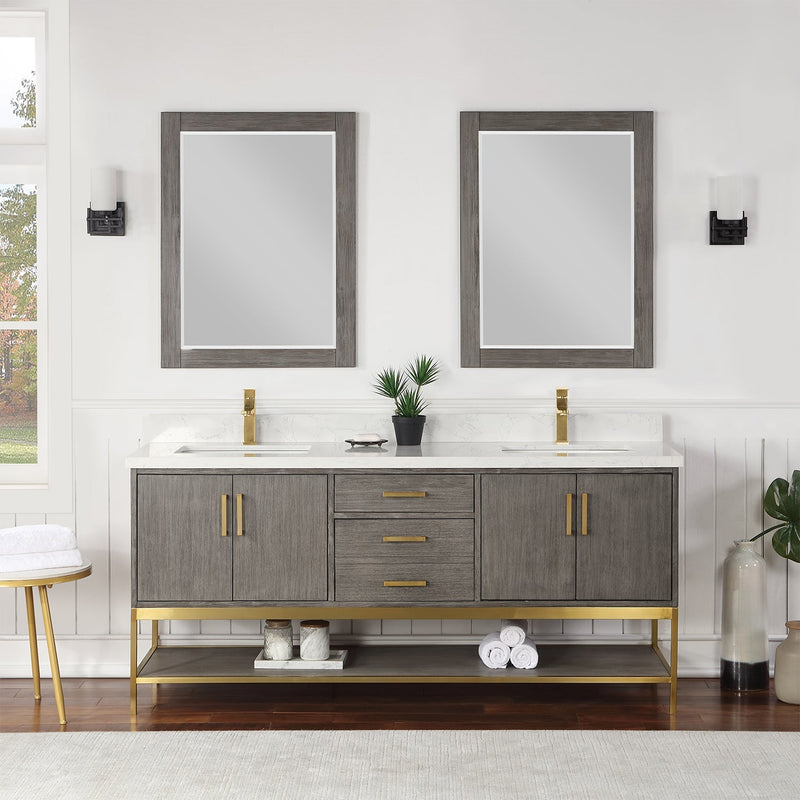 Altair Designs Wildy 72" Double Bathroom Vanity Set with Grain White Composite Stone Countertop - 546072-WO-GW-NM - Backyard Provider