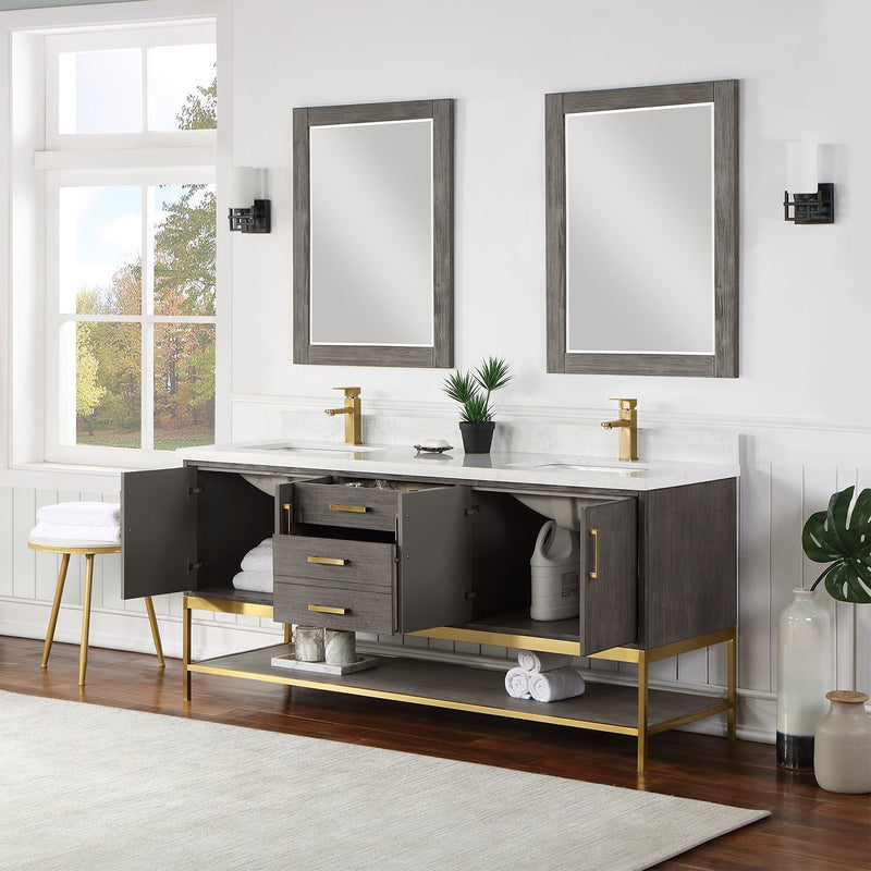 Altair Designs Wildy 72" Double Bathroom Vanity Set with Grain White Composite Stone Countertop - 546072-WO-GW-NM - Backyard Provider