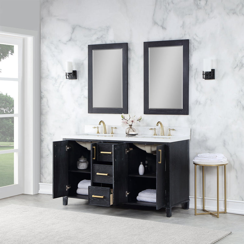 Altair Designs Weiser 60" Double Bathroom Vanity Set with Composite Aosta White Stone Countertop - 549060-BO-AW-NM - Backyard Provider