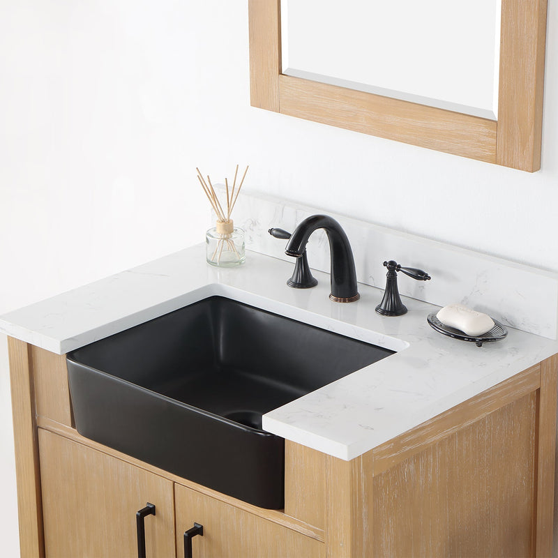 Altair Designs Novago 30" Single Bathroom Vanity Set with Composite Aosta White Stone Countertop and Farmhouse Sink - 550030-WP-AW-NM - Backyard Provider