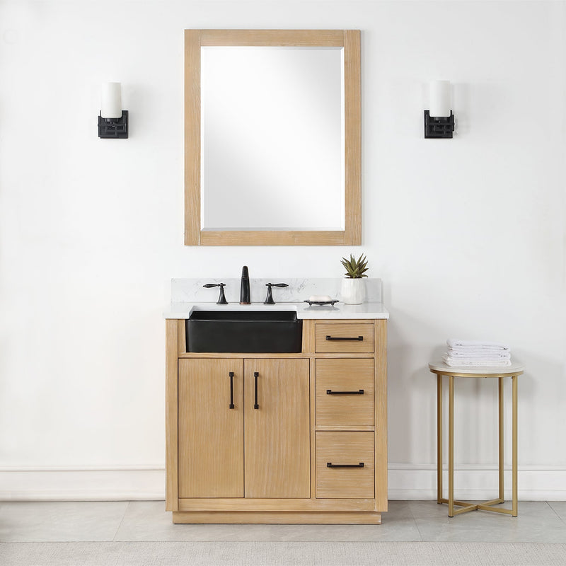 Altair Designs Novago 36" Single Bathroom Vanity Set with Composite Aosta White Stone Countertop and Farmhouse Sink - 550036-WP-AW-NM - Backyard Provider