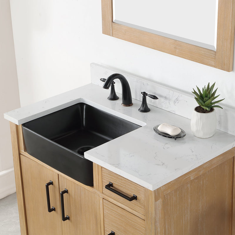 Altair Designs Novago 36" Single Bathroom Vanity Set with Composite Aosta White Stone Countertop and Farmhouse Sink - 550036-WP-AW-NM - Backyard Provider