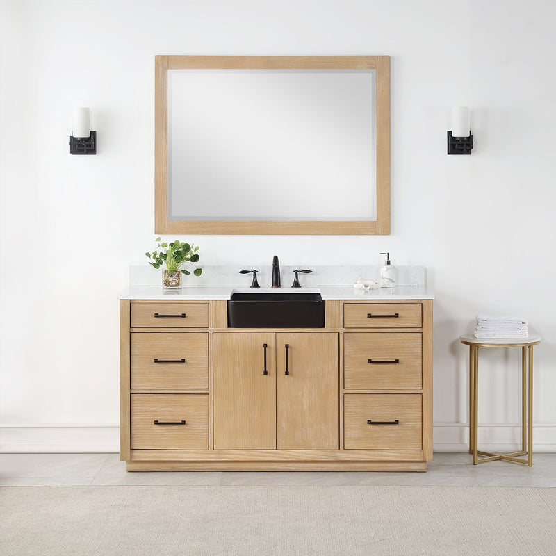 Altair Designs Novago 60" Single Bathroom Vanity Set with Composite Carrara White Stone Countertop and Farmhouse Sink - 550060S-WP-AW-NM - Backyard Provider