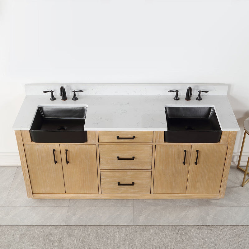 Altair Designs Novago 72" Double Bathroom Vanity Set with Composite Aosta White Stone Countertop and Farmhouse Sink - 550072-WP-AW-NM - Backyard Provider