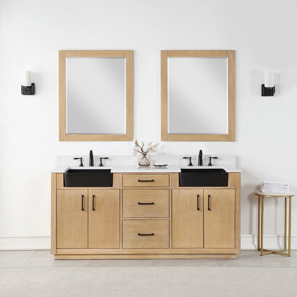 Altair Designs Novago 72" Double Bathroom Vanity Set with Composite Aosta White Stone Countertop and Farmhouse Sink - 550072-WP-AW-NM - Backyard Provider