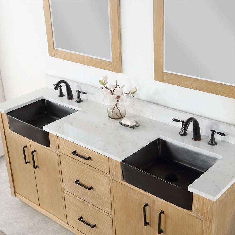 Altair Designs Novago 72" Double Bathroom Vanity Set with Composite Aosta White Stone Countertop and Farmhouse Sink - 550072-WP-AW-NM - Backyard Provider