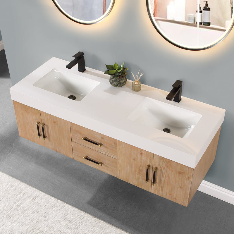 Altair Designs Corchia Wall-mounted Double Bathroom Vanity with White Composite Stone Countertop - 553060-LB-WH - Backyard Provider