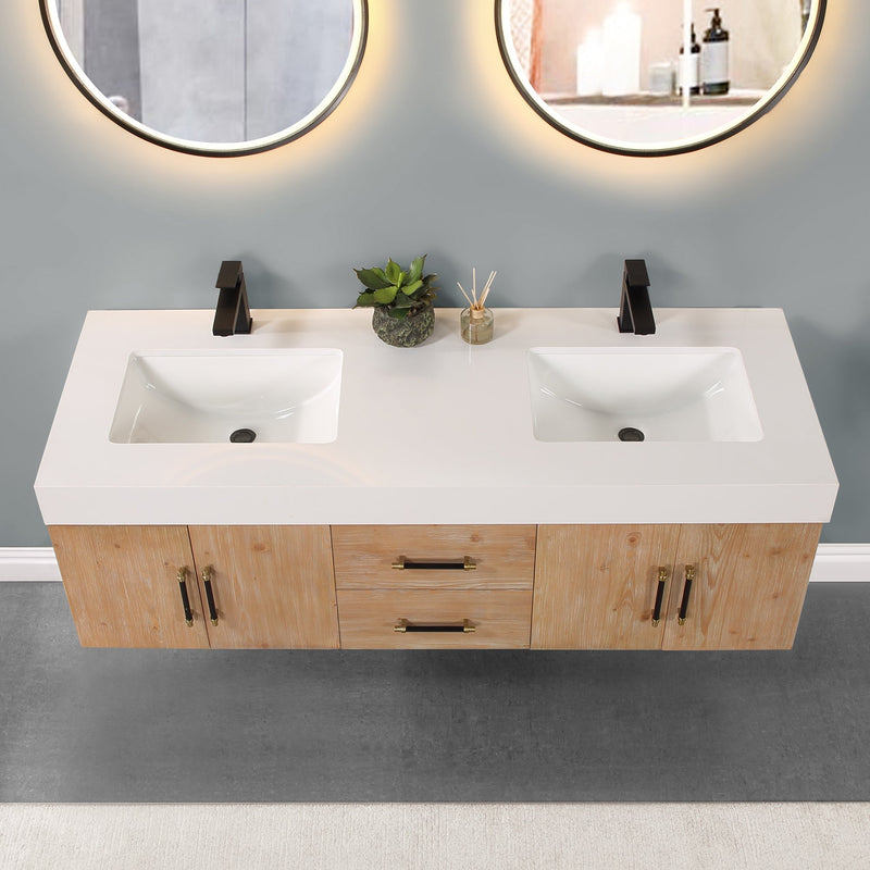 Altair Designs Corchia Wall-mounted Double Bathroom Vanity with White Composite Stone Countertop - 553060-LB-WH - Backyard Provider