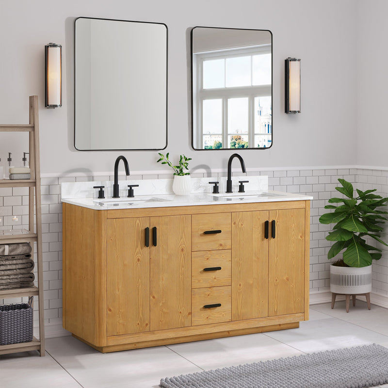 Altair Designs Perla 60" Double Bathroom Vanity with Grain White Composite Stone Countertop - 556060-NW-GW - Backyard Provider