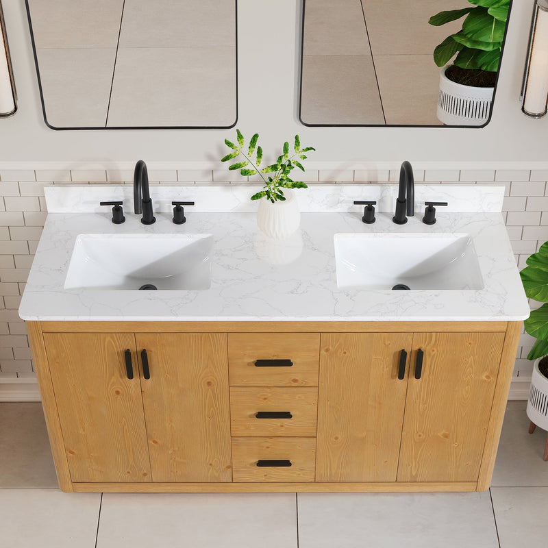 Altair Designs Perla 60" Double Bathroom Vanity with Grain White Composite Stone Countertop - 556060-NW-GW - Backyard Provider