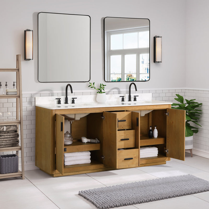 Altair Designs Perla 72" Double Bathroom Vanity with Grain White Composite Stone Countertop - 556072-NW-GW - Backyard Provider