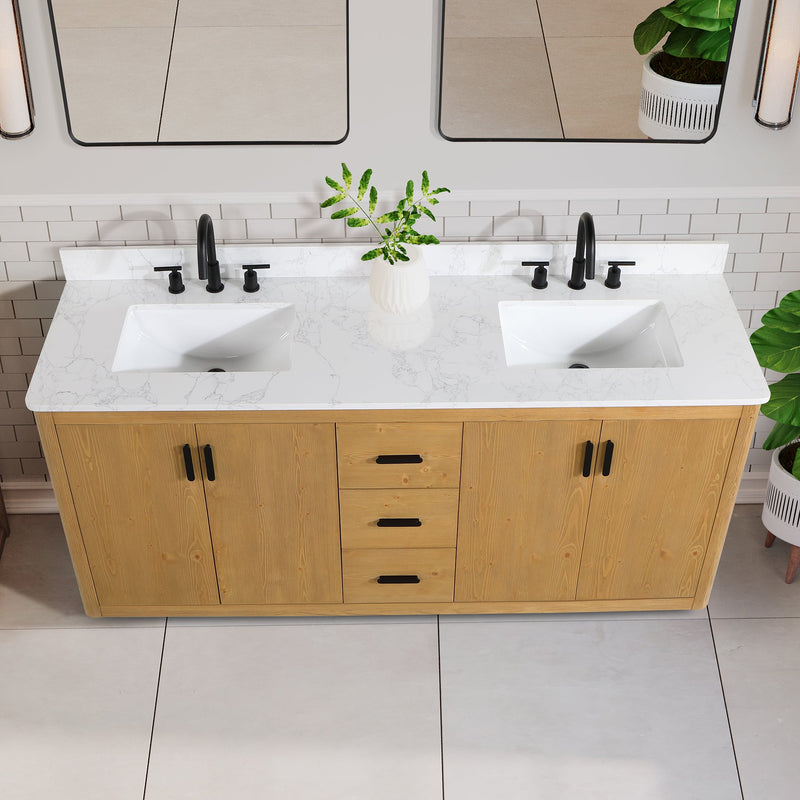 Altair Designs Perla 72" Double Bathroom Vanity with Grain White Composite Stone Countertop - 556072-NW-GW - Backyard Provider