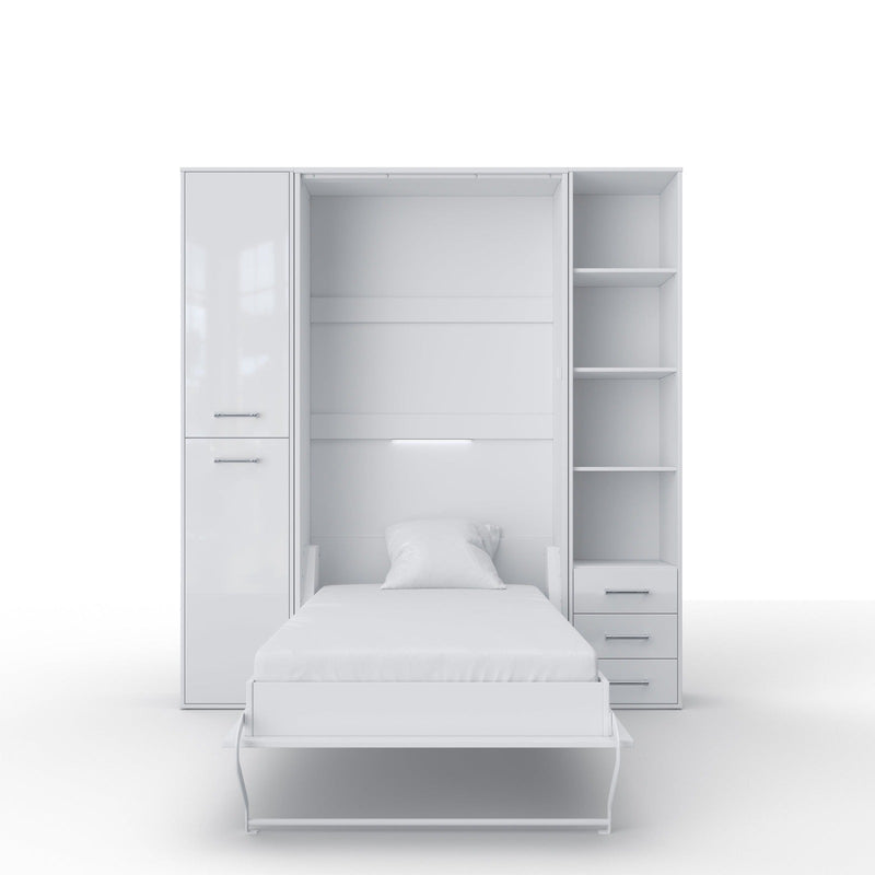 Maxima House Vertical Murphy Bed Invento, European Queen Size with mattress and 2 storage cabinets - IN160V-08/09W - Backyard Provider