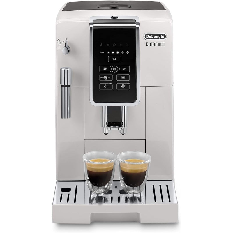 De'Longhi Dinamica Fully Automatic Coffee and Espresso Machine with Premium Manual Milk Frother in White ECAM35020W