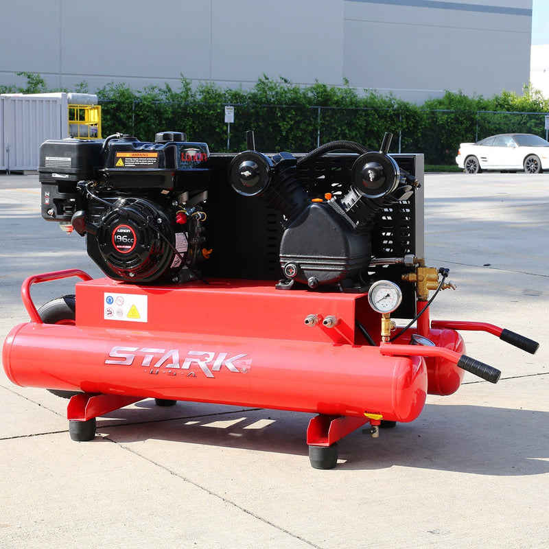 Stark USA 10 Gallons 6.5 HP Portable Gas-Powered Twin Stack Air Compressor Tank 65152