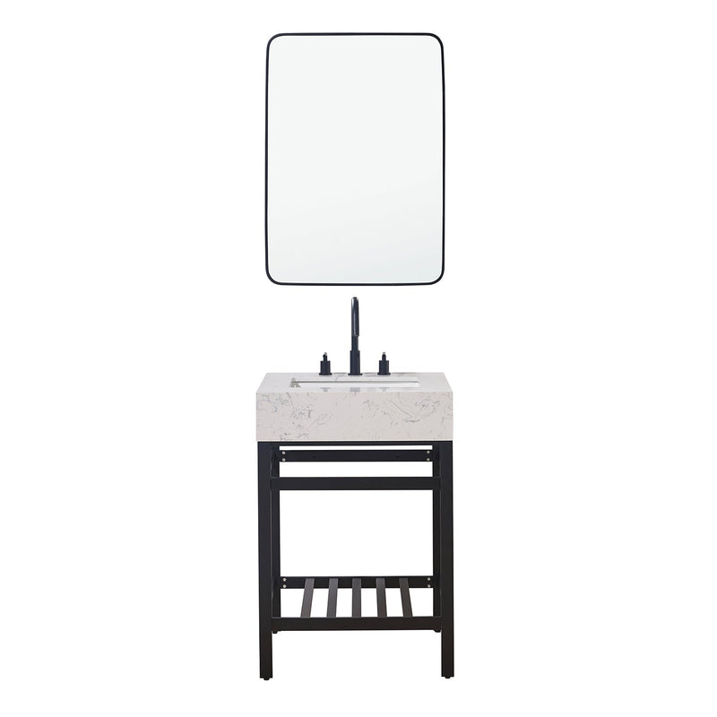 Altair Designs Merano 24" Single Stainless Steel Vanity Console with Aosta White Stone Countertop - 68024-AWAP-MB-NM - Backyard Provider