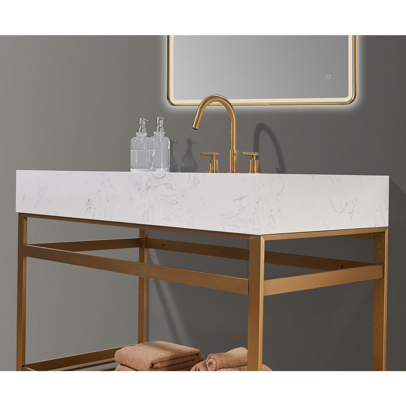 Altair Designs Merano 48" Single Stainless Steel Vanity Console with Aosta White Stone Countertop - 68048-AWAP-MB-NM - Backyard Provider