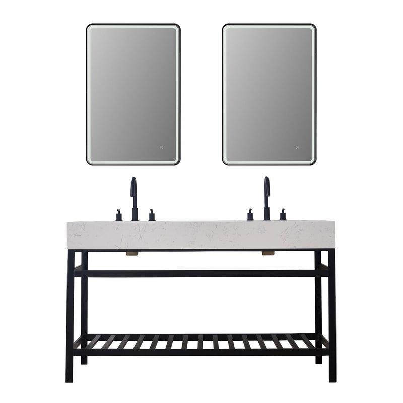 Altair Designs Merano 60" Double Stainless Steel Vanity Console with Aosta White Stone Countertop - 68060-AWAP-MB-NM - Backyard Provider