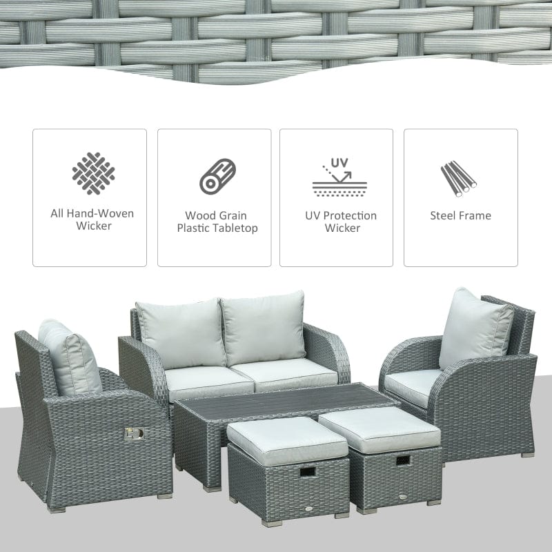 Outsunny 6-Piece Patio Furniture Sets Outdoor Wicker Sofa Set - 860-153