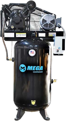 Mega Compressor Two Stage Air Compressor with 7.5 HP Pump 680 RPM 80 Gallon 220V 1-Phase Electric Start New MP-7580VM10U