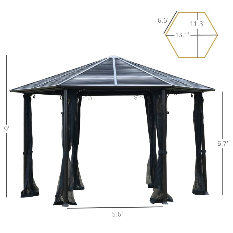 Outsunny 13 x 13 Hardtop Hexagonal Gazebo Canopy - 84C-256