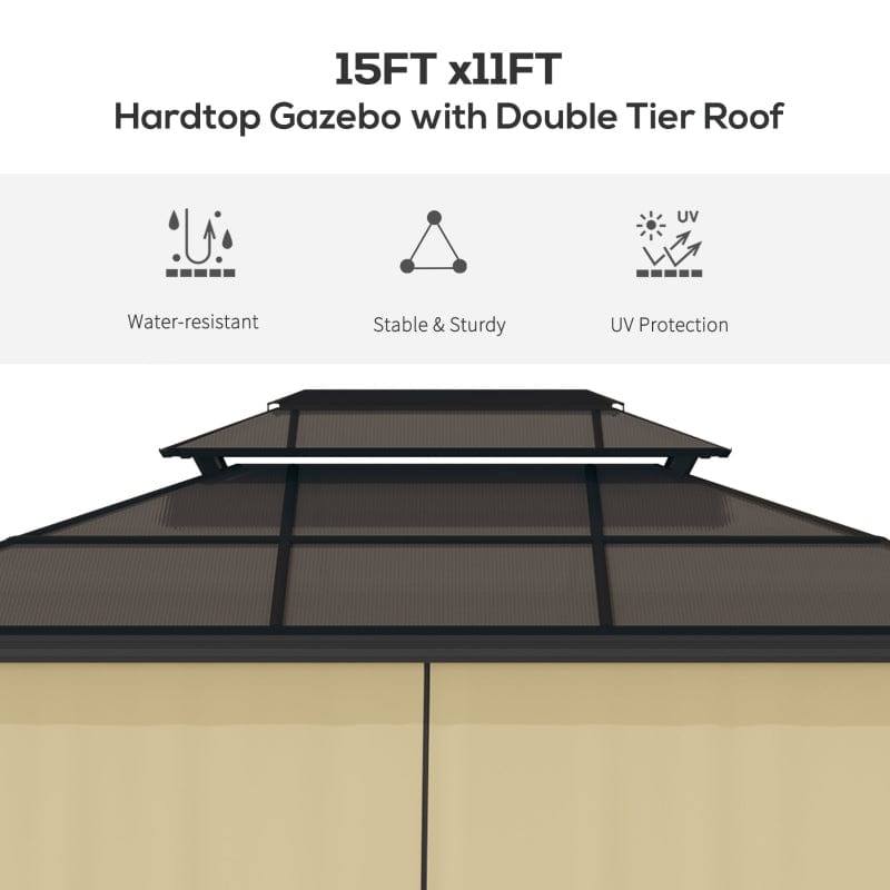 Outsunny 11x15 Hardtop Gazebo with Aluminum Frame, Polycarbonate Gazebo Canopy - 84C-268