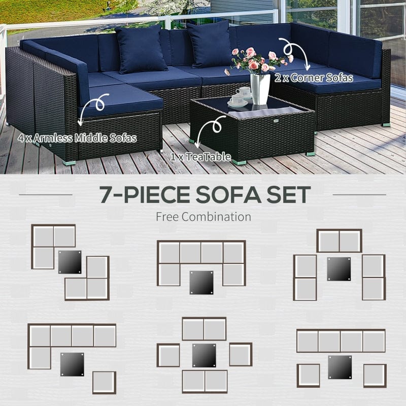 Outsunny 7-Piece Outdoor Patio Furniture Set with Modern Rattan Wicker - 860-020V01BU