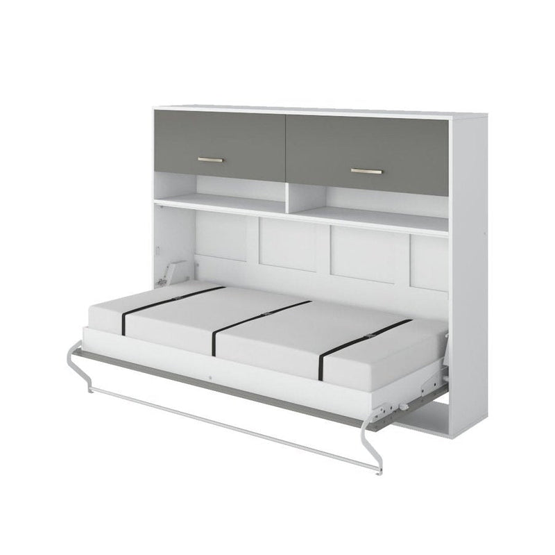 Maxima House Invento Horizontal Wall Bed, European Twin Size with a cabinet on top - IN90H-11W - Backyard Provider