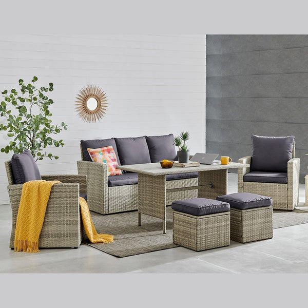 Barton 6-Pieces Outdoor Patio Dining Furniture with Table Cushion Wicker Rattan 93508
