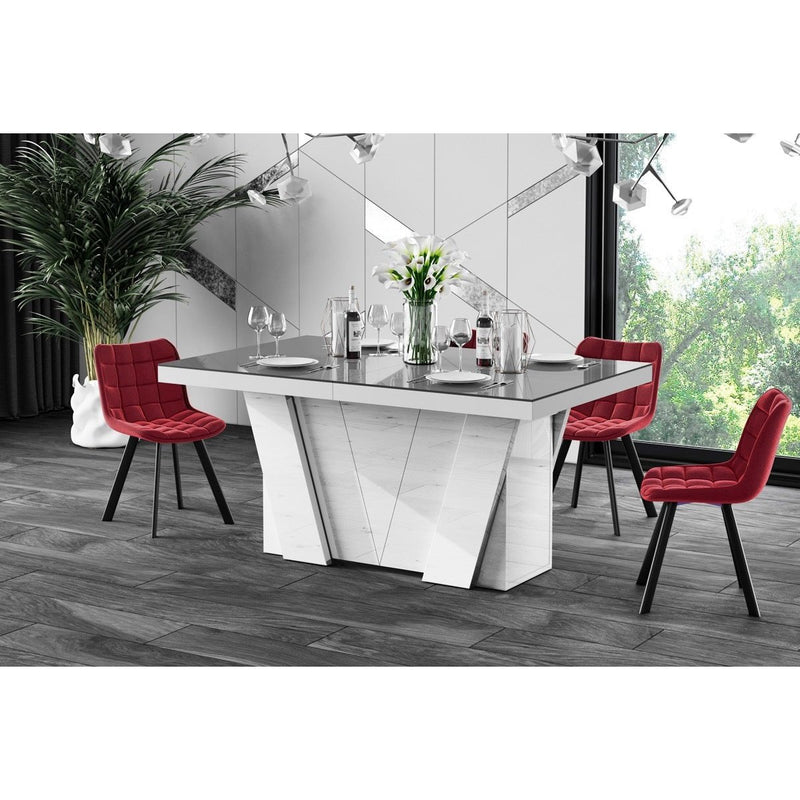 Maxima House Dining Set ALETA 11 pcs. modern glossy gray/ white Dining Table with 4 self-starting leaves plus 10 chairs - HU0079K-332GR - Backyard Provider