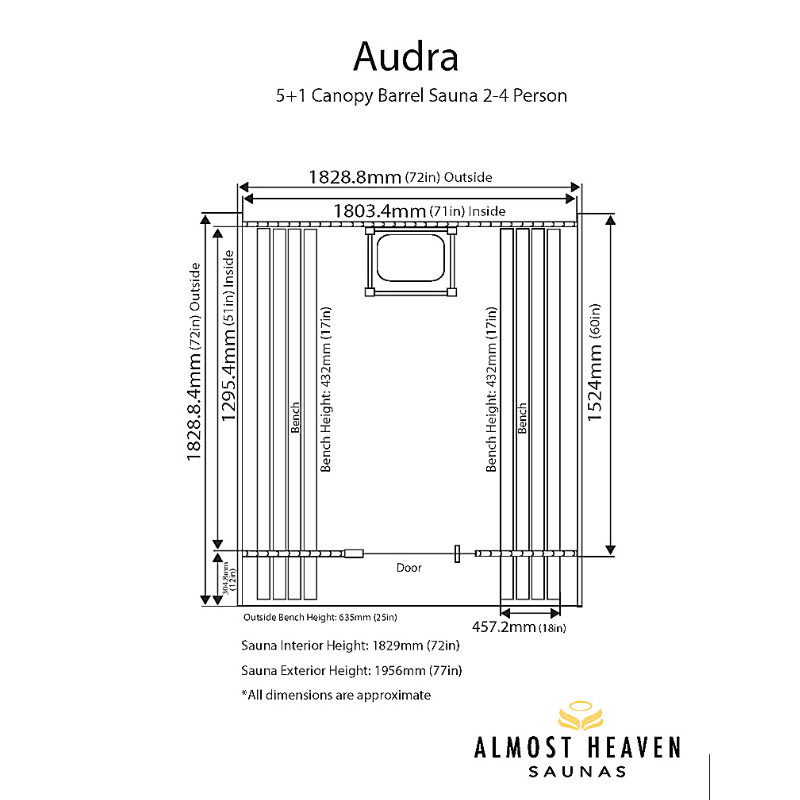 Almost Heaven Audra 2-4 Person Canopy Barrel Sauna