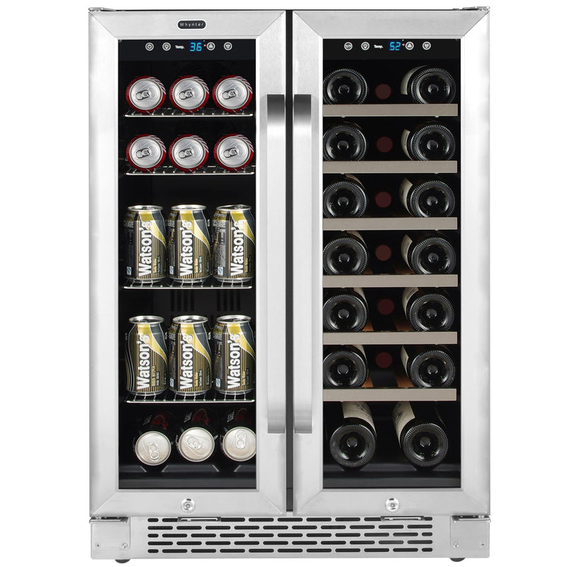 Whynter 24″ Built-In French Door Dual Zone 20 Bottle Wine Refrigerator 60 Can Beverage Center BWB-2060FDS